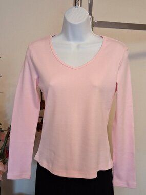2 for $25 Womens Long Sleeve Stretch V Neck Pink Cotton T Shirt Soft Warm Tops 6